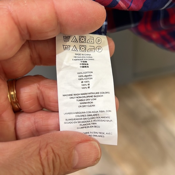 {Michael Kors}Mens Sz XL Classic Fit Blue/Wht/Red Plaid Long Sleeve Button Down - Picture 5 of 6